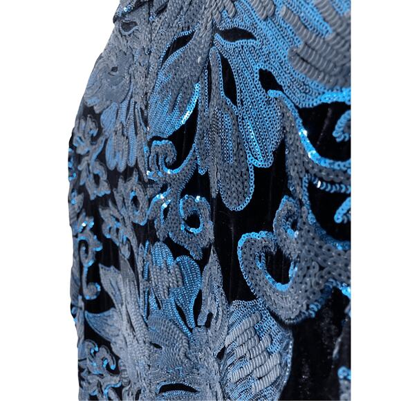 Giovanni Testi Men's 38R Tetron 2 Button Sports Coat Sequins Prom Blue Blazer - Picture 6 of 8